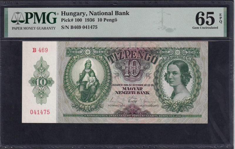 Hungary, National Bank, 10 Pengo, 1936, Gem UNC 65 EPQ, Pick: 100