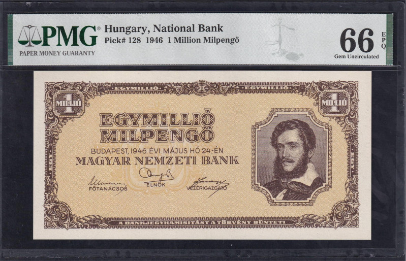 Hungary, National Bank, 1 Million Milpengo, 1946, Gem UNC 66 EPQ, Pick: 128