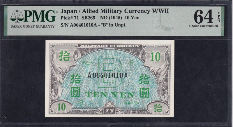 Japan, Allied Military Currency WWII, 10 Yen, 1945, Choice UNC 64 EPQ, Pick: 71