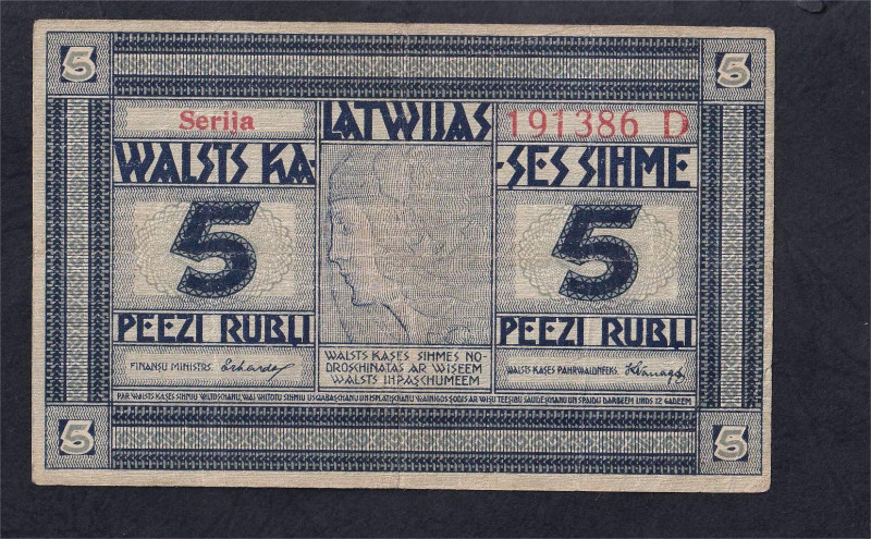 Latvia, Lettlands Staatskasse, 5 Rubel, 1919, XF, Pick: 3d