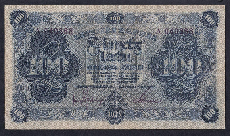 Latvija, Latvijas Banka, 100 Latu, 1923, VF, Pick: 14a
