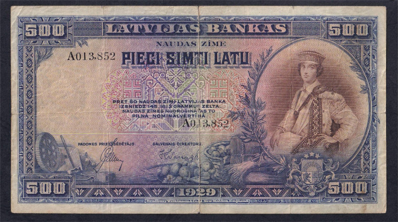 Latvia, Latvijas Banka, 500 Latu, 1929, F, Pick: 19a