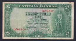Latvia, 25 Latu, 1938, VF
