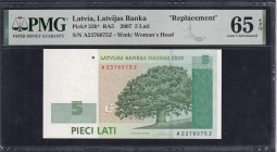 Latvia, 5 Lati, 2007, Gem UNC 65 EPQ, Replacement TOP POP