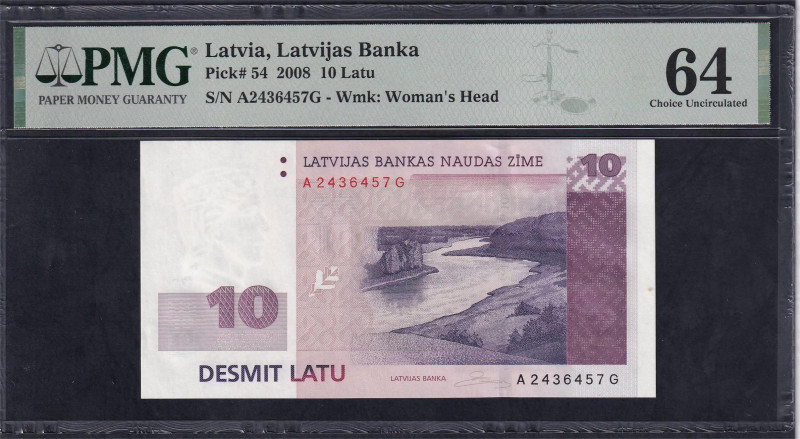 Latvia, Latvijas Banka, 10 Latu, 2008, Choice UNC 64, Pick: 54