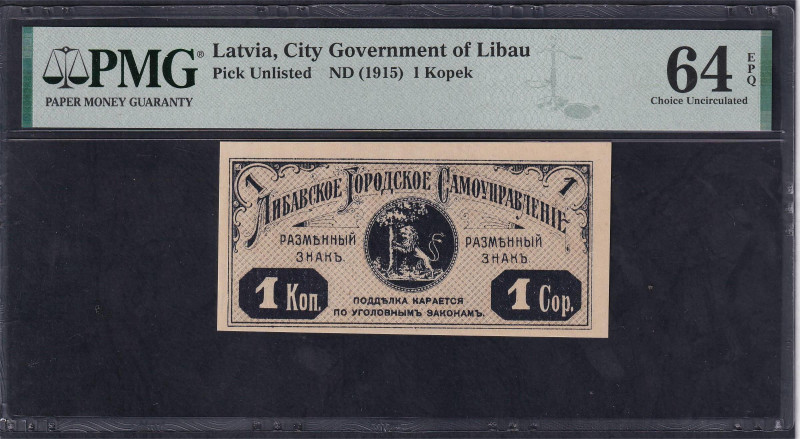 Latvia - Libava, City Government of Libau, 1 Kopek, 1915, Choice UNC 64 EPQ