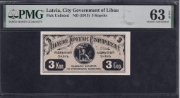 Latvia - Libava, 3 Kopeks, 1915, Choice UNC 63 EPQ