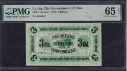 Latvia - Libava, 3 Rubles, 1915, Gem UNC 65 EPQ