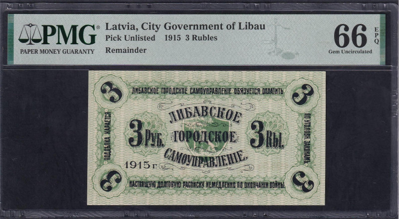 Latvia - Libava, City Government of Libau, 3 Rubles, 1915, Gem UNC 66 EPQ