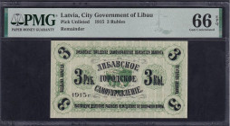 Latvia - Libava, 3 Rubles, 1915, Gem UNC 66 EPQ