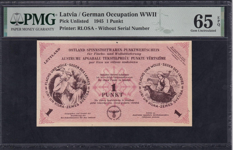 Latvia, German Occupation WWII, 1 Punkt, 1945, Gem UNC 65 EPQ