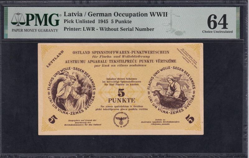 Latvia, German Occupation WWII, 5 Punkte, 1945, Choice UNC 64