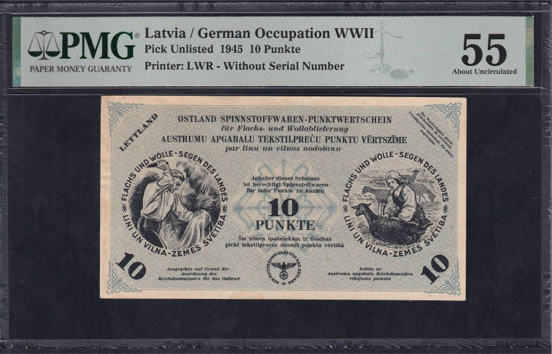 Latvia, German Occupation WWII, 10 Punkte, 1945, About UNC 55