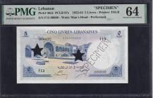 Lebanon, 5 Livres, 1952-64, Choice UNC 64, SPECIMEN