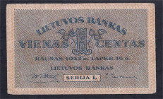 Lithuania, 1 Centas, 1922, F