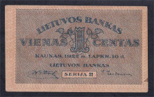 Lithuania, 1 Centas, 1922, XF