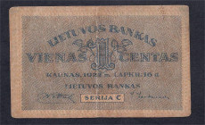 Lithuania, 1 Centas, 1922, F