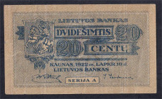 Lithuania, 20 Centu, 1922, F-VF
