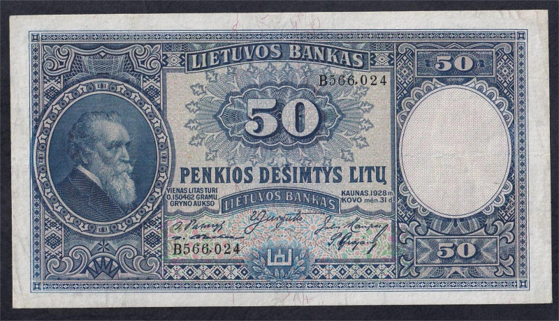 Lithuania, Lietuvos Bankas, 50 Litu, 1928, XF, Pick: 24