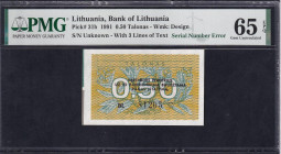 Lithuania, 0,5 Talonas, 1991, Gem UNC 65 EPQ, ERROR
