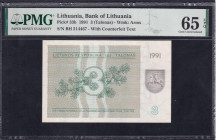 Lithuania, 3 Talonas, 1991, Gem UNC 65 EPQ
