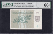 Lithuania, 3 Talonas, 1991, Gem UNC 66 EPQ