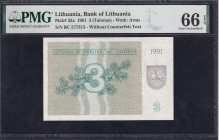 Lithuania, 3 Talonas, 1991, Gem UNC 66 EPQ