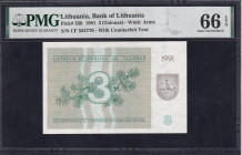 Lithuania, 3 Talonas, 1991, Gem UNC 66 EPQ