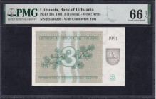 Lithuania, 3 Talonas, 1991, Gem UNC 66 EPQ