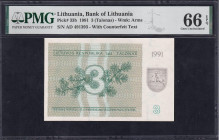 Lithuania, 3 Talonas, 1991, Gem UNC 66 EPQ