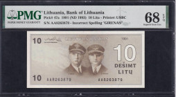 Lithuania, 10 Litu, 1991, Superb Gem UNC 68 EPQ, TOP POP
