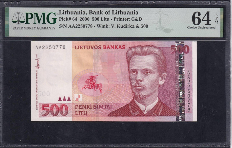 Lithuania, Bank of Lithuania, 500 Litu - Printer: G&D, 2000, Choice UNC 64 EPQ, ...