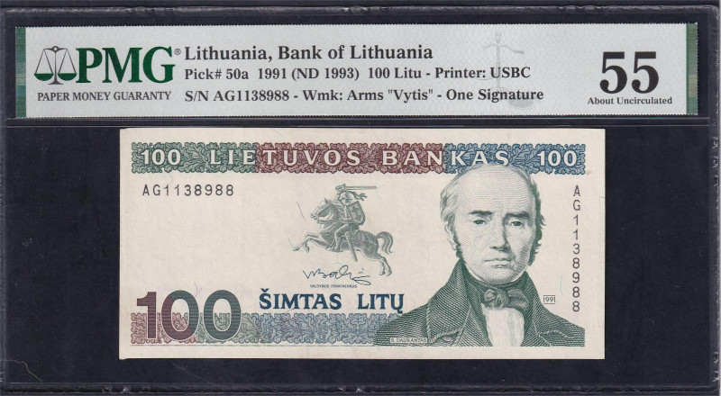 Lithuania, Bank of Lithuania, 100 Litu - Printer: USBC, 1991-93, About UNC 55, P...