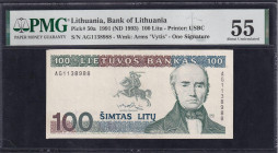 Lithuania, 100 Litu, 1991, About UNC 55, PRINT ERROR