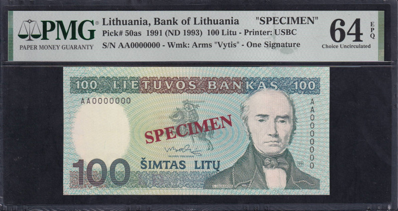 Lithuania, Bank of Lithuania, 100 Litu - Printer: USBC, 1991-93, Choice UNC 64 E...