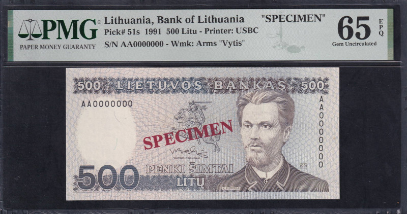 Lithuania, Bank of Lithuania, 500 Litu - Printer: USBC, 1991, Gem UNC 65 EPQ, SP...