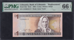 Lithuania, 1 Litas, 1994, Gem UNC 66 EPQ, 'Replacement'