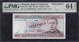 Lithuania, 20 Litu, 1993, Choice UNC 64 EPQ, 'SPECIMEN'