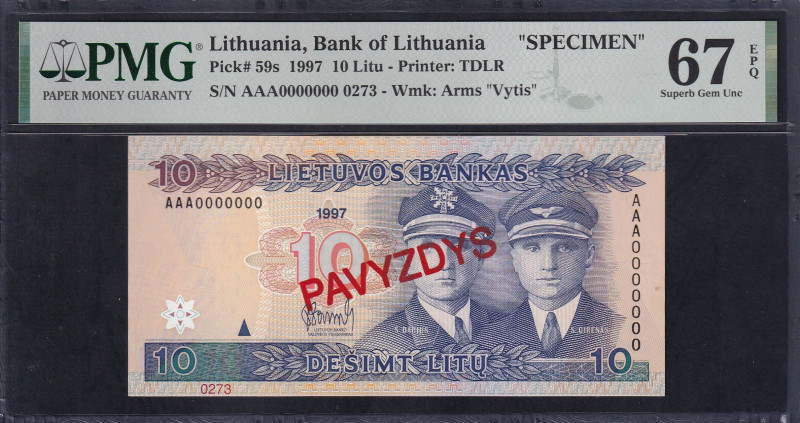 Lithuania, Bank of Lithuania, 10 Litu - Printer: TDLR, 1993, Superb Gem UNC 67 E...