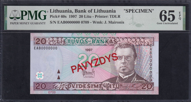 Lithuania, Bank of Lithuania, 20 Litu - Printer: TDLR, 1997, Gem UNC 65 EPQ, Pic...