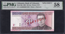 Lithuania, 20 Litu, 2001, Choice About UNC 58, ''SPECIMEN''