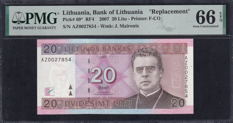 Lithuania, Bank of Lithuania, 20 Litu - Printer F-CO, 2007, Gem UNC 66 EPQ, Pick...