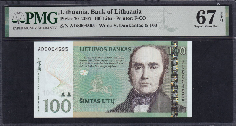 Lithuania, Bank of Lithuania, 100 Litu - Printer F-CO, 2007, Superb Gem UNC 67 E...