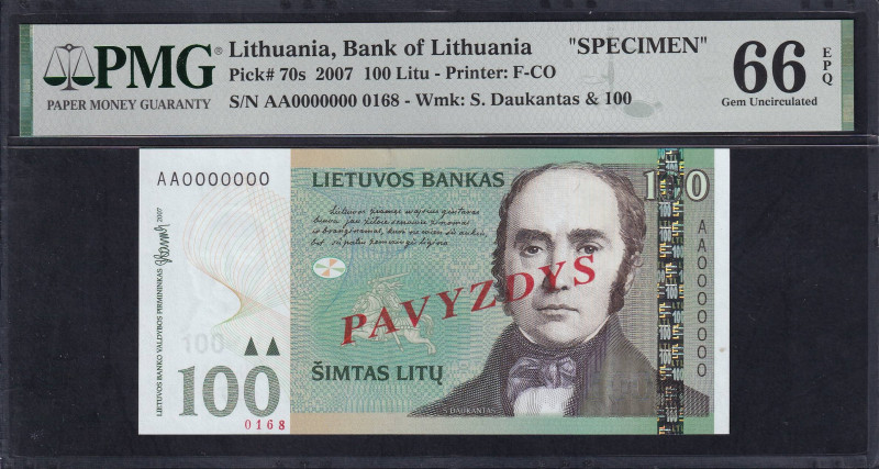 Lithuania, Bank of Lithuania, 100 Litu - Printer F-CO, 2007, Gem UNC 66 EPQ, Pic...
