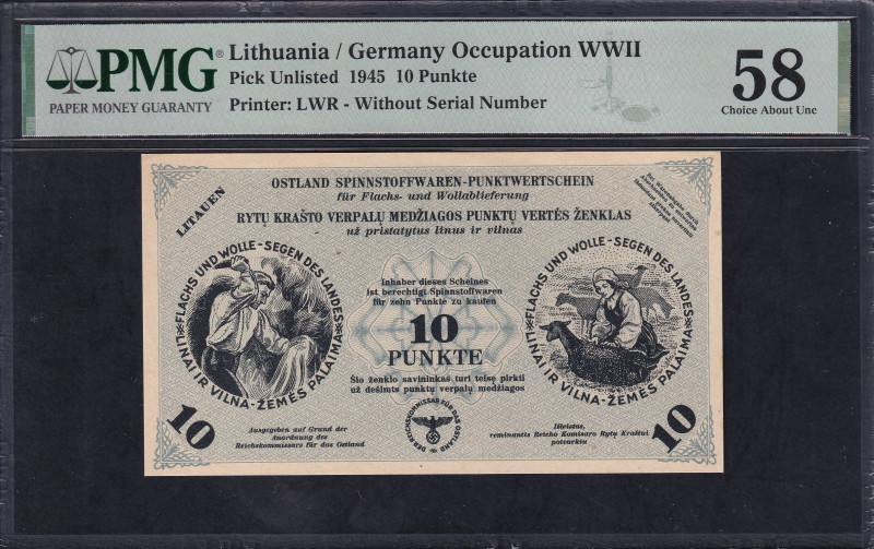 Lithuania, Germany Occupation WWII, 10 Punkte, 1945, Choice About UNC 58