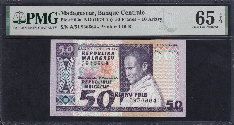 Madagascar, Banque Centrale, 50 Francs = 10 Ariary, 1974-1975, Gem UNC 65 EPQ, P...