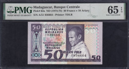 Madagascar, 50 Francs = 10 Ariary, 1974-1975, Gem UNC 65 EPQ