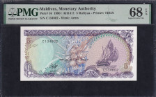 Maldives, 5 Rufiyaa, 1990, Superb Gem UNC 68 EPQ, TOP POP