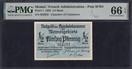 Memel, 1/2 Mark, 1922, Gem UNC 66 EPQ