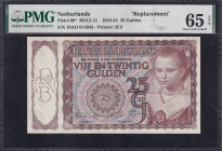 Netherlands, 25 Gulden, 1943-1944, Gem UNC 65 EPQ, ''Replacement''